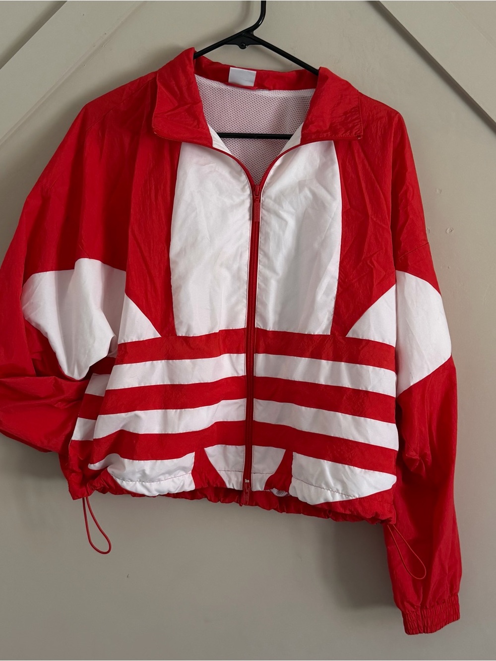 adidas Red and White Striped Windbreaker Jacket